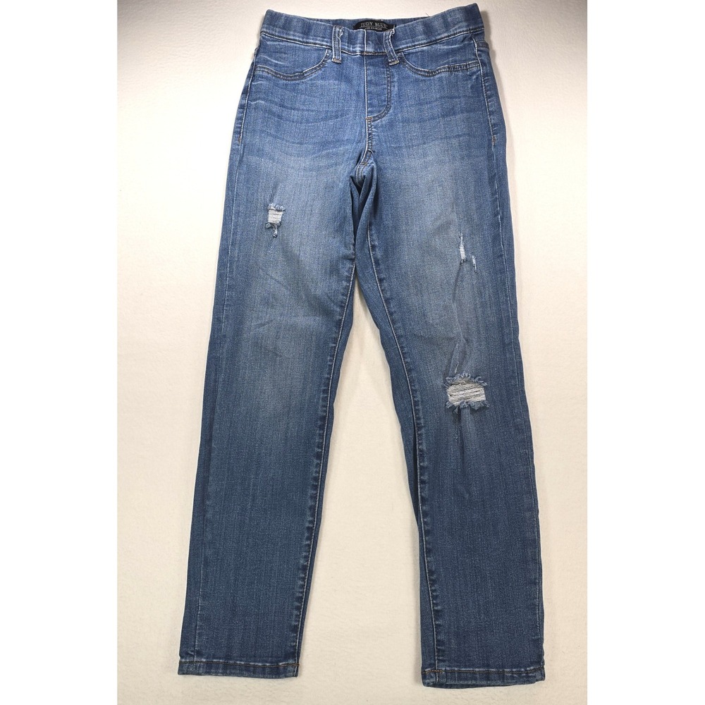 Judy Blue Distressed Pull On Skinny Jeans Medium Wash High Rise‎ 3/26 JB6369 DK